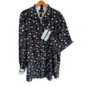 Alex Vando Instruments Button Up Black Shirt Musical Flip Over Print Cuff XXL